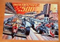 Image # 32709: Indianapolis 500 Original Backglass Artwork (Photographic Copy) 
(Artist is Dan Hughes.Printed on Kodak professional paper.Dimensions 26 1/2 inches by 18 1/2 inches.Dan made this photographic copy of his original marker sketch and presented it to Dennis Nordman for approval.)