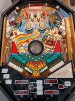 Image # 79822: Chuck-A-Luck Playfield 
(The two tobacco leaf plastics and the two slingshots are missing their rubber rings.)