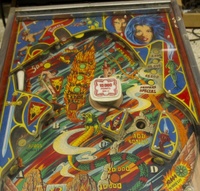 Image # 71597: Evil Fight Upper Playfield 
(The hole from one of two missing star rollover inserts can be seen in this image.)