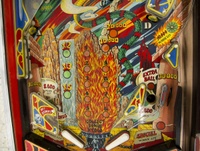 Image # 71595: Evil Fight Lower Playfield 
(The hole from one of two missing star rollover inserts can be seen in this image.)