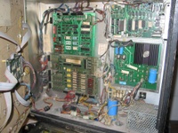 Image # 39505: Black Knight Inside Backbox - Transformer and System 6 Power Board 
(This game was produced before the switch from System 6 to System 7 power supply and transformer. Serial number 460804.)