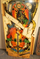 Image # 60271: Black Knight Stripped Playfield with Switch Cutouts 
(This game has the cutouts but not the switches. Serial number 457797.)
