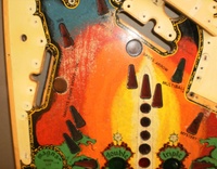 Image # 60273: Black Knight Stripped Center Playfield with Switch Cutouts 
(This game has the cutouts but not the switches. Serial number 457797.)