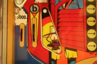 Image # 43781: Gun Men Modified Playfield - Detail 
(The outlane mini-post is not shown in the manufacturer's flyer.)
