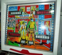 Image # 64419: Gun Men Backglass 
(This game has the modified playfield.)
