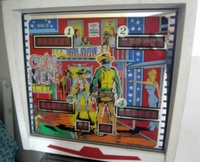 Image # 64439: Gun Men Backglass 
(This game has the modified playfield.)
