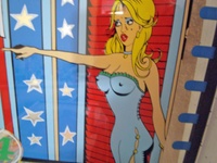 Image # 64440: Gun Men Backglass - Detail 
(This game has the modified playfield.)