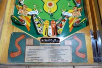 Image # 63513: Hits and Runs Instruction And Score Card 
(The flippers have been touched up with blue ink. The elevated screws below the flippers and at the right drop lane 10-point rebound rubber are not original to this game. Serial number A1283.)