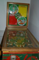 Image # 33918: Hits and Runs Cabinet - Front View 
(The flippers on this game are not in the manufacturer's original positions. The right-side ballplayer figuring is missing from this playfield. Serial number A1388.)