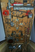 Image # 33920: Hits and Runs Under Playfield 
(The flippers on this game are not in the manufacturer's original positions. The metal linkage to their coils may also not be in their original designed positions. Serial number A1388.)