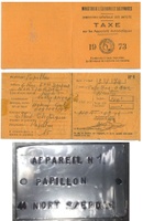 Image # 68717: Hockey Girl Tax Stamp and Operator Tag 
(The operator is named Papillon. The date is July 3, 1973. Both items were found in the game, unattached to anything. Their original location on the game could not be determined.From the game with serial number 619 22 18 5.)