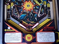 Image # 68965: Blackout Lower Playfield 
(The German language cards may not be original to this game.)