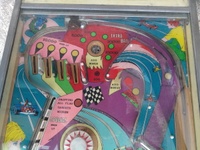 Image # 60071: Last Lap Upper Playfield 
(The pop bumper cap is not original to this game.)