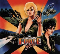 Image # 60351: Special Force Girls Original Backglass Artwork 
(Artist is Mychael Gerstenberger.Ink and airbrush on art board.Dimensions 48 cm by 66 cm.Artwork and photo are � M. Gerstenberger. Used with permission.)