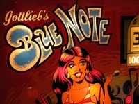 Image # 42324: Blue Note Sample Game - Illuminated Backglass - Detail 
(Serial number 01007 S.)