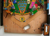 Image # 67773: Pool Champion Under Apron - Components Removed 
(The flippers and the ball return mechanisms have been removed from this playfield.)