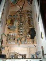 Image # 55885: Supersonic Inside Cabinet 
(The metal playfield support stick on the right may have been installed after-factory to replace a broken wood one. Serial number 00120.)