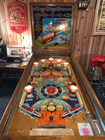 Image # 74477: Bomber Illuminated Front View 
(The manufacturer did not use black rubber rings on this game. The blocking gate crosspiece is missing.)