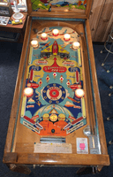 Image # 74471: Bomber Illuminated Playfield 
(The manufacturer did not use black rubber rings on this game. The blocking gate crosspiece is missing.)