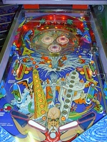 Image # 2876: Time Machine Playfield 
(The white flippers are not original to this game. They should be red.)