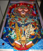 Image # 18812: Time Machine Playfield 
(The white flippers are not original to this game. They should be red.)