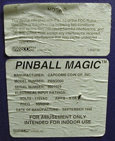 Image # 75013: Pinball Magic Cabinet - Model and Serial Numbers 
(Serial number 0001028.)