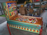 Image # 20586: Bowling Champ Cabinet - Left 
(Reproduction backglass. Picture is featured here to show cabinet detail.)