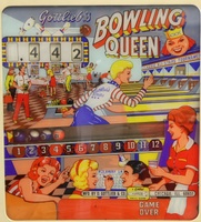 Image # 71672: Bowling Queen Backglass 
(The billiard balls shown in the backglass animation unit are the wrong balls for this game.)