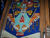Image # 16611: Brite Star Lower Playfield 
(The game in this image has had rubber rings stretched to block four of the six outlanes.)