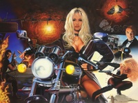 Image # 68098: Barb Wire Original Backglass Artwork 
(Artists are Constantino Mitchell and Jeanine Mitchell.Acrylic paint on illustration board.Dimensions 30 inches by 40 inches.)
