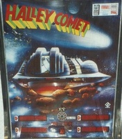 Image # 15936: Halley Comet Modified Backglass 
(Portions of the original name can be seen under the red and yellow lettering.)