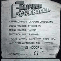 Image # 75281: Flipper Football Cabinet - Model and Serial Numbers 
(Serial number 1001045.)