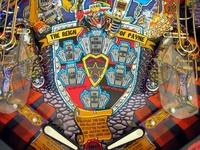 Image # 14517: Medieval Madness Prototype Playfield - Detail 
(From prototype playfield #13: note the blue color around the castles instead of silver.)