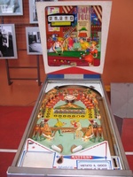 Image # 49529: Bumper Pool Cabinet - Front View 
(The comma in the backglass score was changed to a decimal point by an operator.)