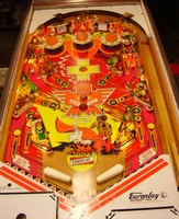 Image # 45836: red Arrow Playfield 
(The pop bumper caps do not match the ones on the game in the flyer.)
