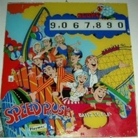 Image # 13452: Speed Rush Backglass 
(Fake numbers have been placed in the replay and score windows by the owner.)