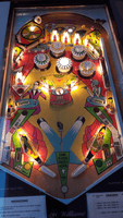 Image # 75875: Cabaret Sample Game - Illuminated Playfield 
(The orange flipper rings are not original to this game. Cabinet serial number 9473.)
