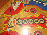 Image # 75400: Canasta Lower Playfield - Detail 
(The wireform gate between the flippers is shown here inverted from its normal position.)