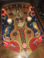 Image # 75421: Canasta Illuminated Playfield 
(This playfield is missing the two flipper-shaped posts at the very top center of the playfield, above the white post, and where a rubber ring fits around all three of them.)