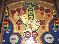 Image # 75424: Canasta Upper Playfield 
(This playfield is missing the two flipper-shaped posts at the very top center of the playfield, above the white post, and where a rubber ring fits around all three of them.)