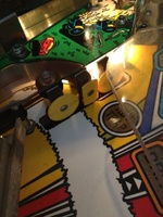 Image # 55571: No Good Gofers Prototype Game - Targets Added 
(Only the yellow target on the right has black playfield trim around it. The playfield was subsequently cut to allow the placement of the other two yellow targets. Serial number 50461100012.)