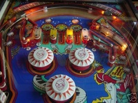 Image # 28199: Capt. Fantastic and The Brown Dirt Cowboy Orange Star Inserts - Upper Playfield 
(This playfield has orange star inserts, instead of the usual green ones. Game is serial number 3040.)
