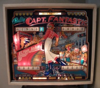 Image # 44263: Capt. Fantastic and The Brown Dirt Cowboy Early Production Backglass (Over The Top, no stars) 
(This is the Over The Top version of the backglass from game serial number 1088, the 88th game produced.)