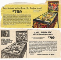 Image # 35703: Captain Fantastic & The Brown Dirt Cowboy Ads 
(From a 1978 Montgomery Ward catalog. The backglasses shown here are different than production games.)