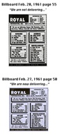 Image # 46427: Caravelle Billboard Ads 
(This distributor�s two ads are only a week apart. The first ad preceded William�s Billboard announcement of Caravelle while the second ad was published in the same issue as the announcement. The first ad might be a typographical error.)
