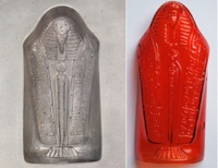 Image # 70321: Monster Bash Coffin Cover Mold - Detail 
(This tool was used to thermoform the Monster Bash Mummy Coffin cover (part number 03-9865.2). It is the original production aluminum tooling.)