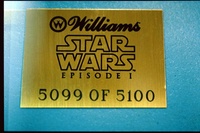 Image # 38793: Star Wars Episode I Later Production Game - Serial Number Plaque 
(Plaque serial number 5099 of 5100.)