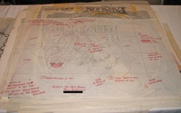 Image # 70439: Centaur II Layout Diagram Instructions 
(Artist Paul Faris states, 'This is a Layout Diagram for backglass assembly of Centaur II. Greg Freres was in charge of working with our film separator to create final art from these instructions and the original Centaur painting. This is not actual production art... just instructions.'A telephone number has been redacted from this image.)