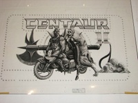 Image # 70441: Centaur II Pre-Production Backglass Artwork 
(Final production black halftone film from the original Centaur painting.Artist is Paul Faris.Dimensions 22 inches by 28 inches.)