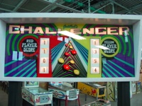 Image # 53965: Challenger Illuminated Backglass - Red Player 
(This backglass was described to us as New Old Stock. The backbox was repainted.)